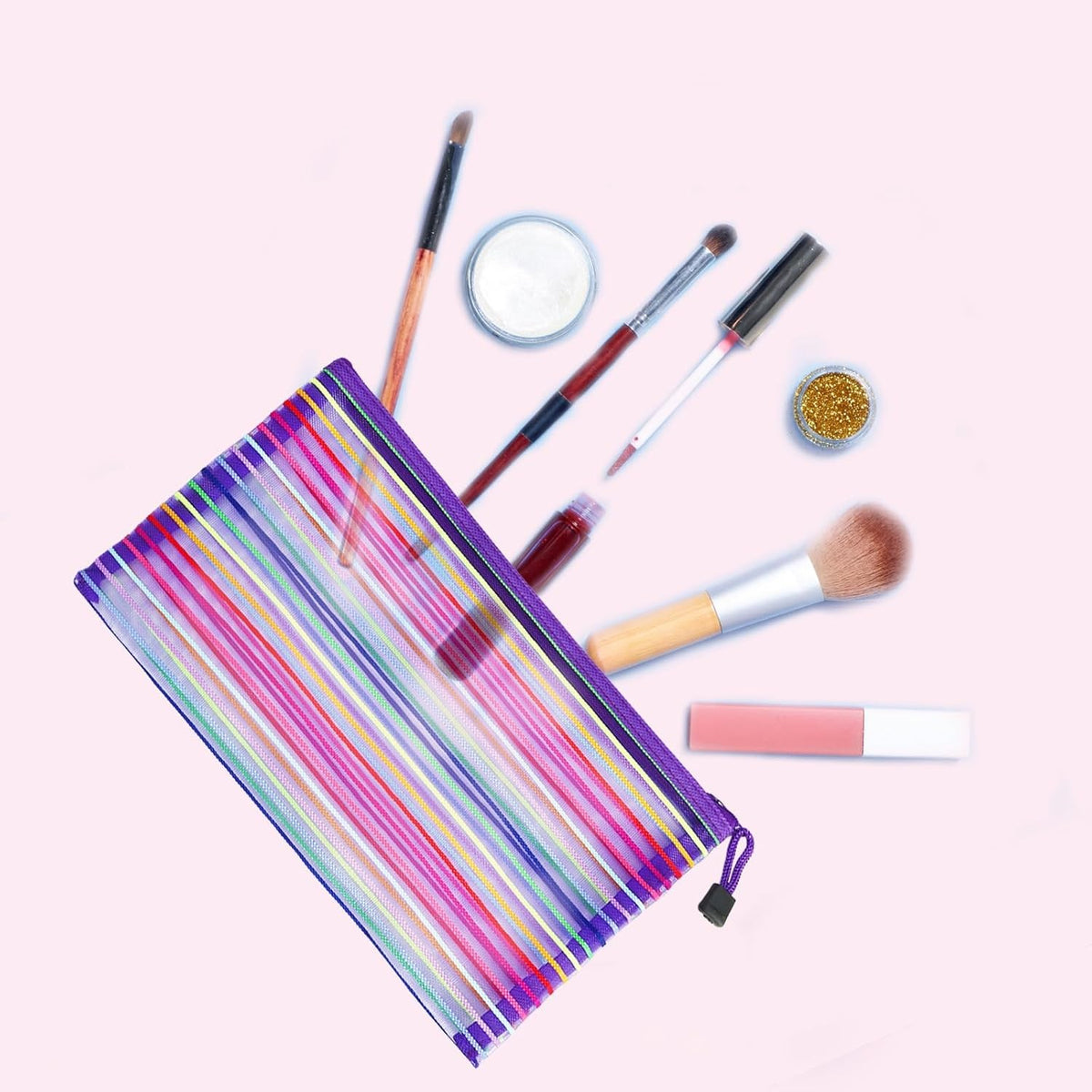 Mesh Makeup Bags with Zipper 6-Pack Nylon Travel Cosmetic Organizer