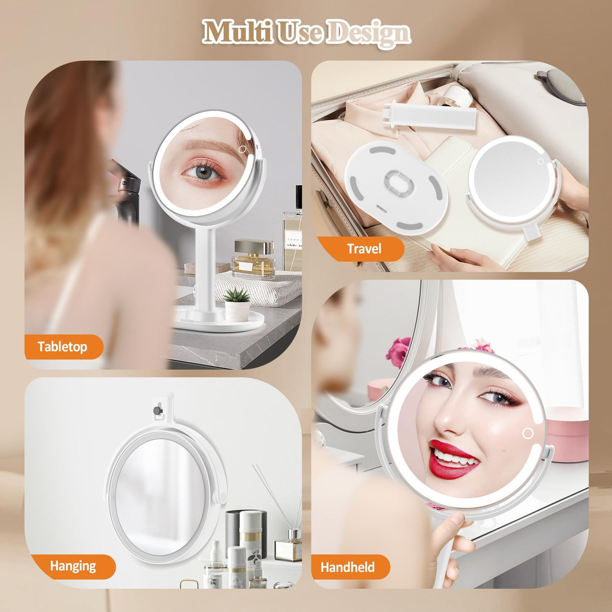 Rechargeable LED Lighted Makeup Mirror with 20X Magnification and 3 Color Settings