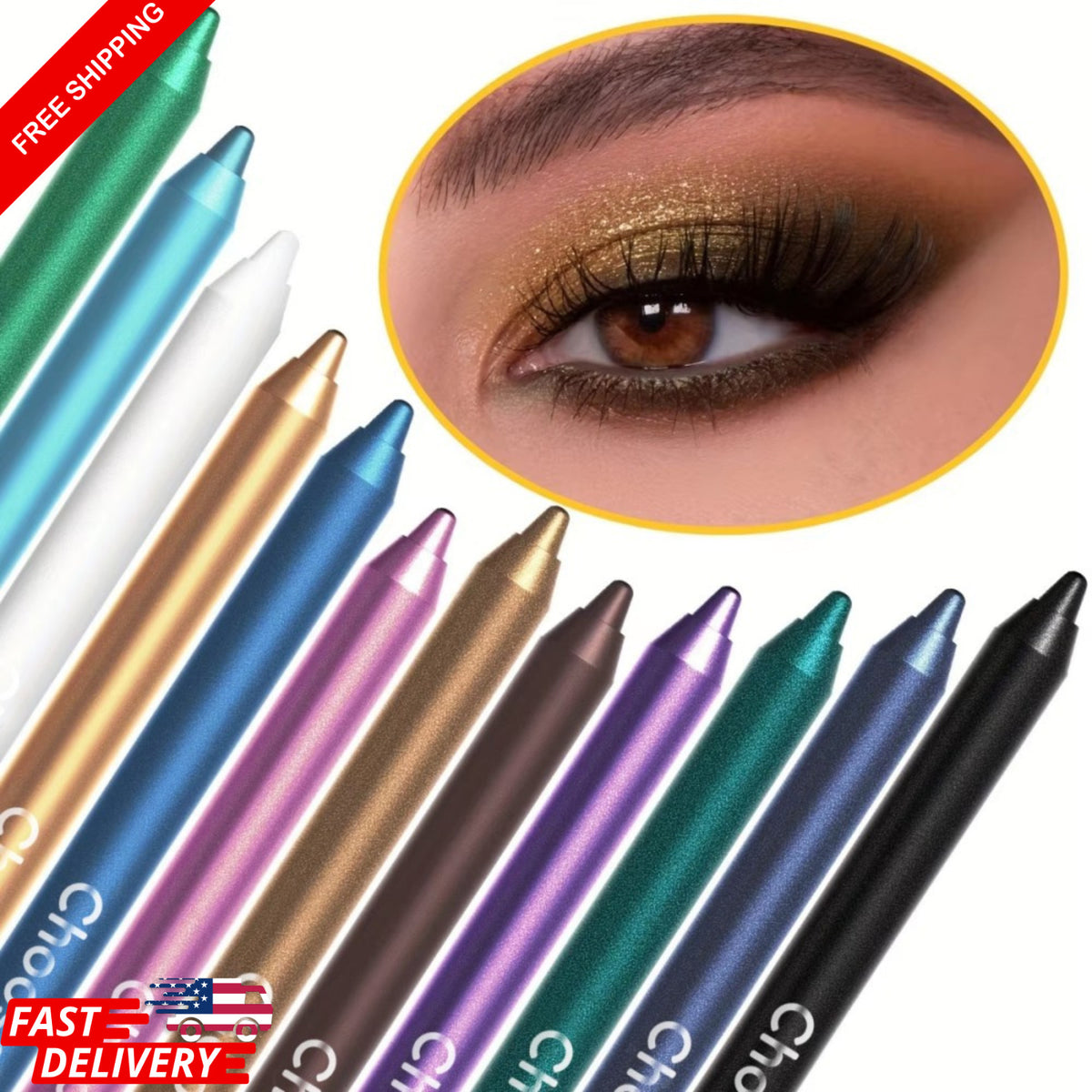 Waterproof Shimmer Eyeliner Pen Set - 12 Color Multi-Color Makeup Styli