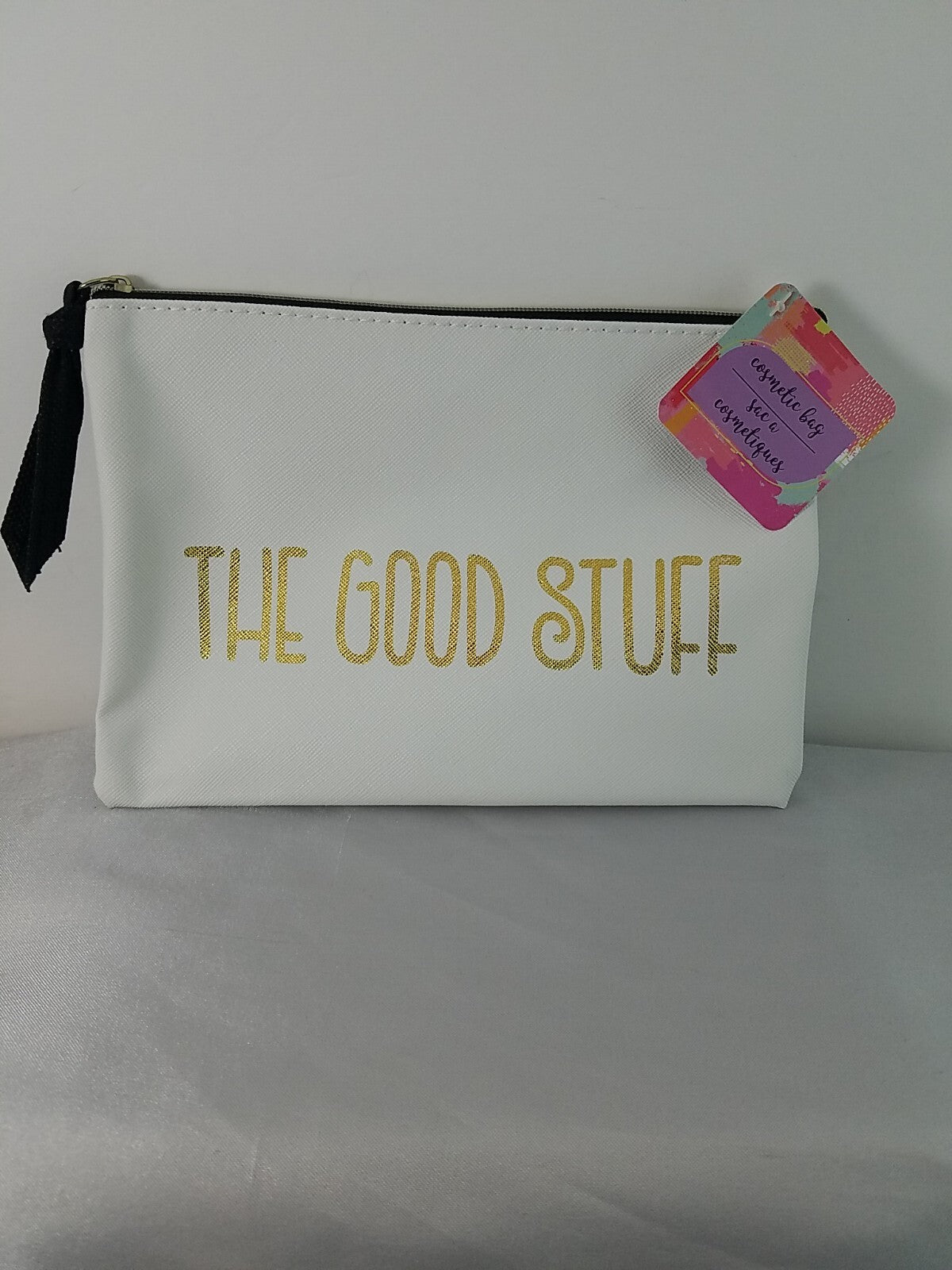 The Good Stuff Cosmetic Pouch Bag - Small White & Gold Zipper Makeup Bag