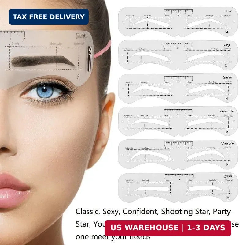 Reusable Eyebrow Stencil Kit with 3 Sizes & 6 Styles - Soft & Easy to Use