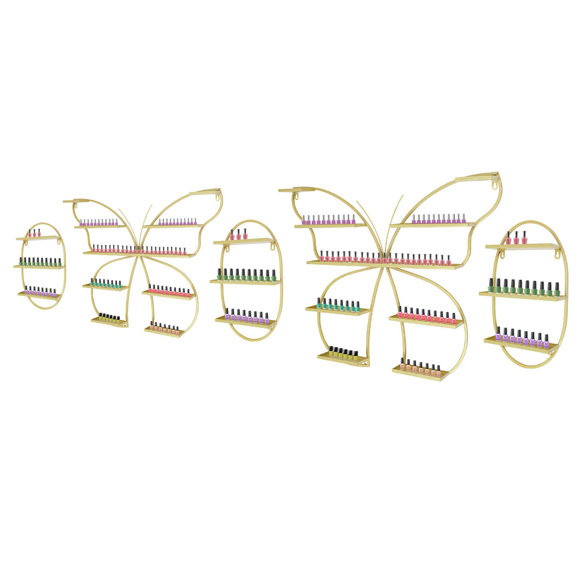 5-Piece Wall Mount Nail Polish Display Shelf Set Gold Butterfly & Oval Style