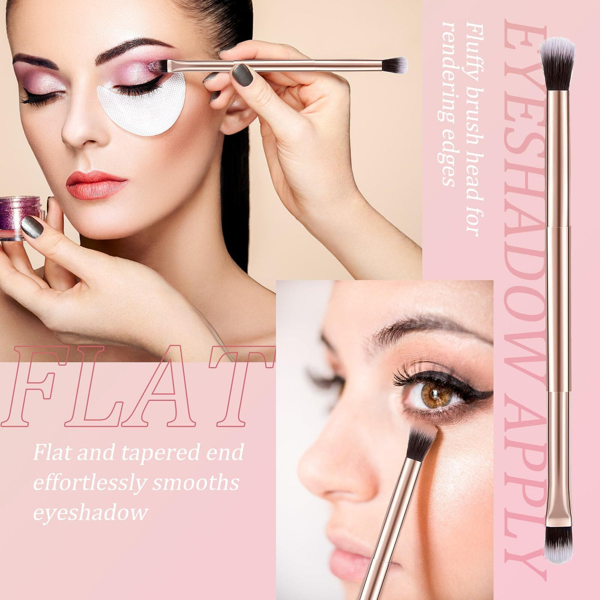 50 Pcs Double Ended Eyeshadow and Concealer Makeup Brushes - Rose Gold
