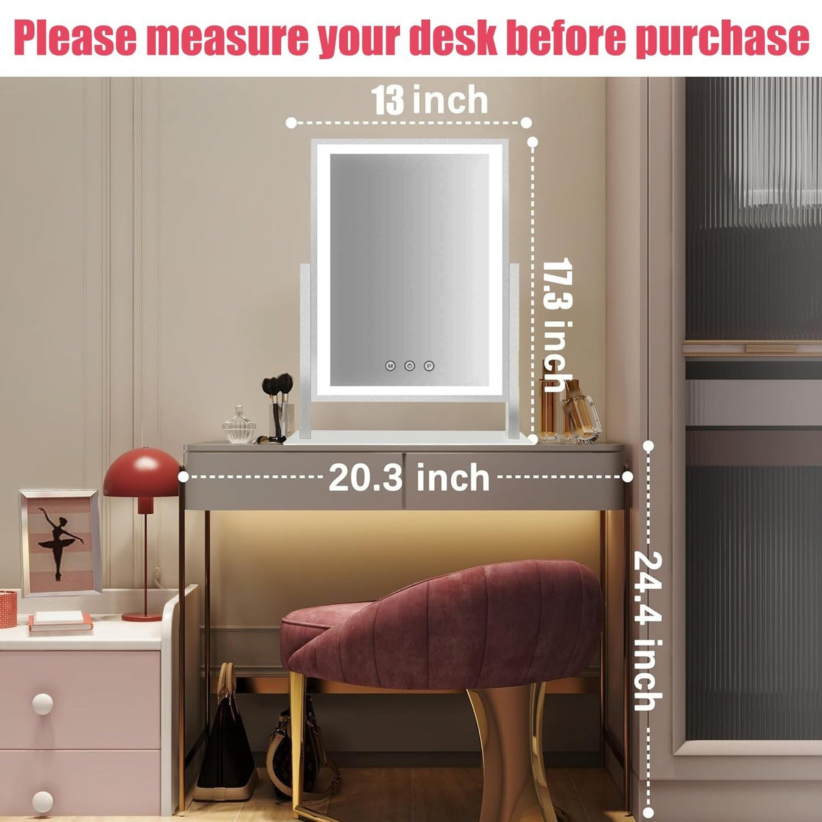 Lighted Makeup Mirror with 17.3x13 Inch Full-Face LED Vanity Mirror, 3 Color Modes & 5X Magnification