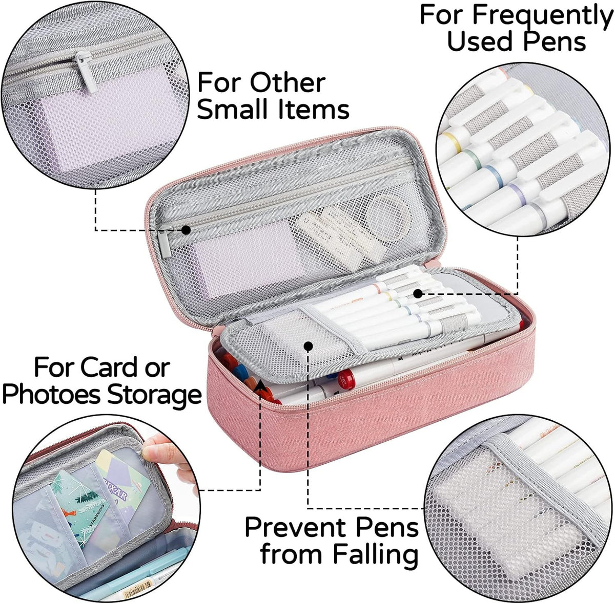 Large Capacity Pencil Case with 5 Compartments - Storage Organizer for Stationery & Makeup