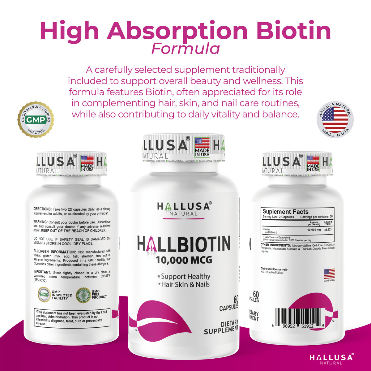 Biotin 10,000 mcg Capsules – Hair, Skin & Nails Support, 60 Count
