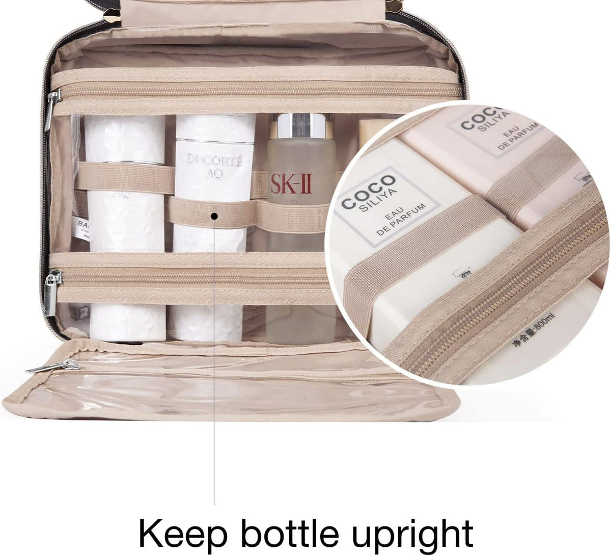 Water-Resistant Travel Toiletry Bag with Hanging Hook and Compartments