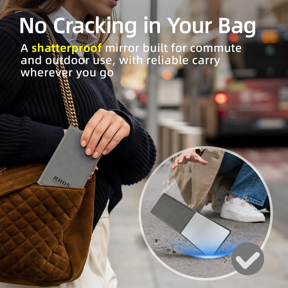 Shatterproof Stainless Steel Pocket Travel Mirror with Leather Cover