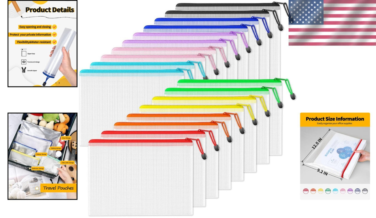 Large Zipper Pouches Set of 18 for Organization and Storage