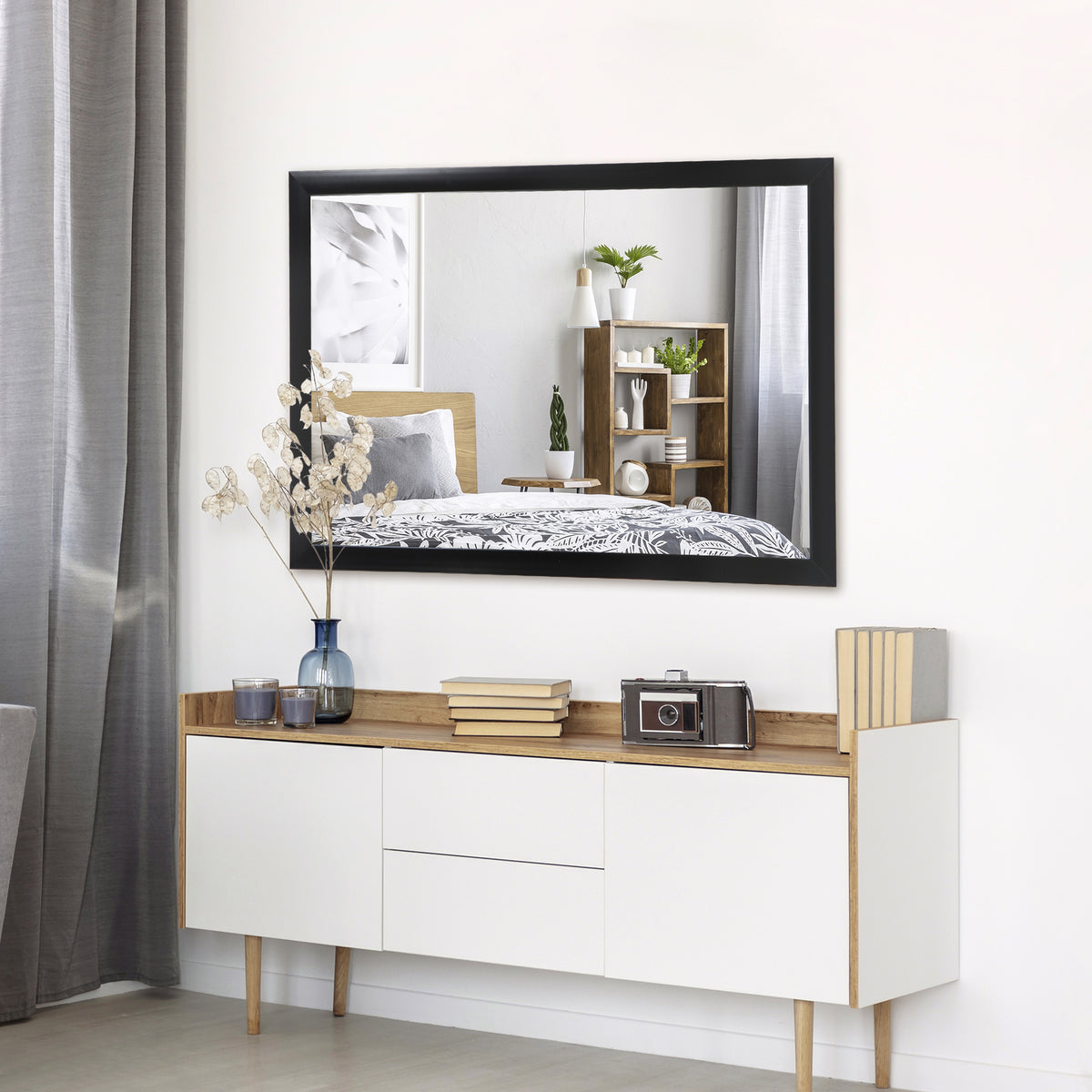 Rectangular Wall Mirror 24x36 Inches Black PS Frame Bathroom Vanity Mirror