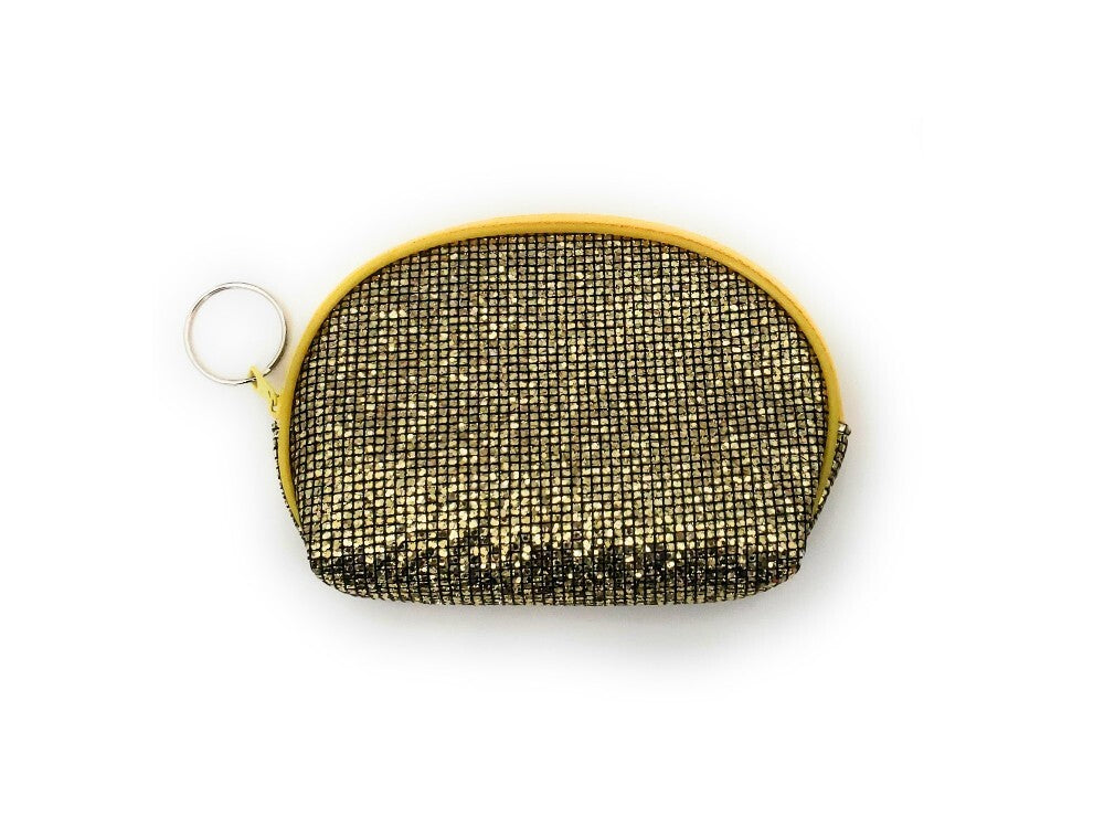 Mini Gold Sequin Cosmetic Bag with Key Ring - 5 Inch Sparkle Purse