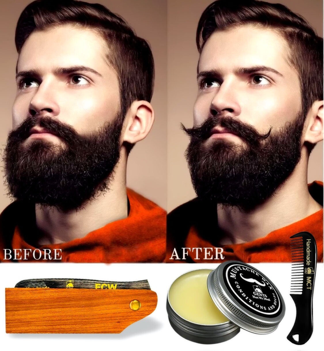 Mustache Wax & Comb Kit - Strong Hold Beard Styling Set