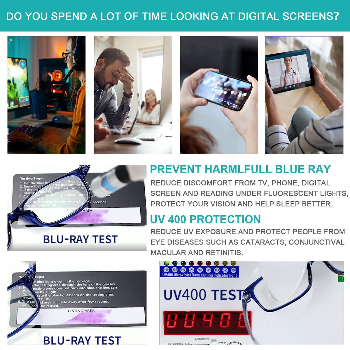 Blue Light Blocking Reading Glasses 2 Pack for Men Women - Stylish Comfort