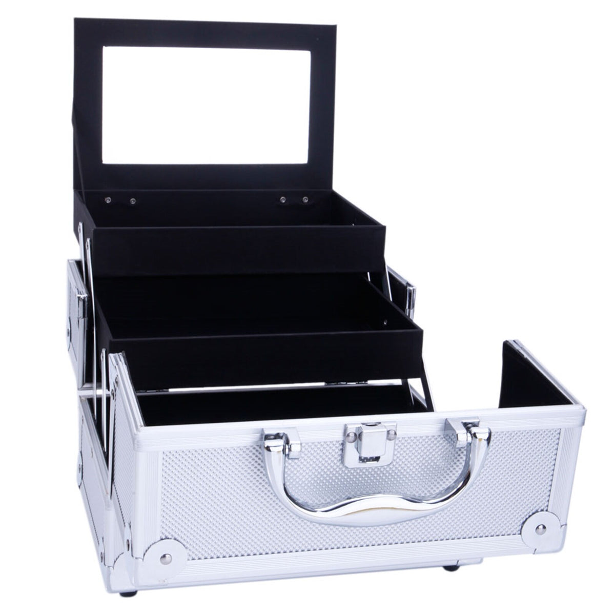 Aluminum Makeup Train Case with Wheels, Portable Cosmetic Organizer