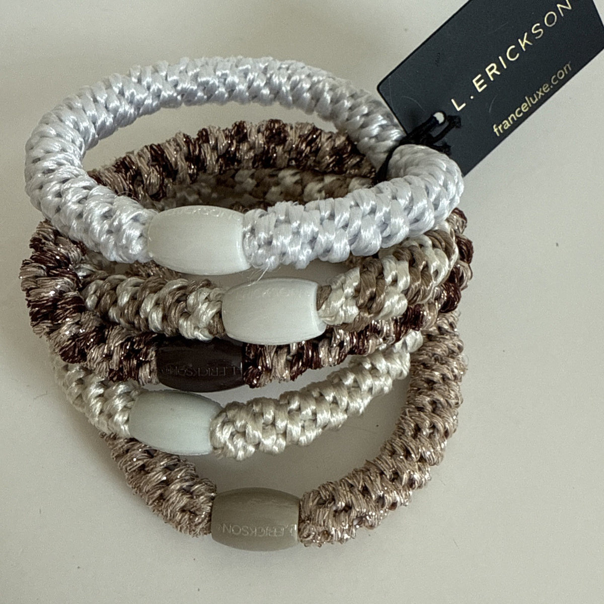L Erickson Grab And Go Pony Set Of 5 Hair Ties White Chocolate