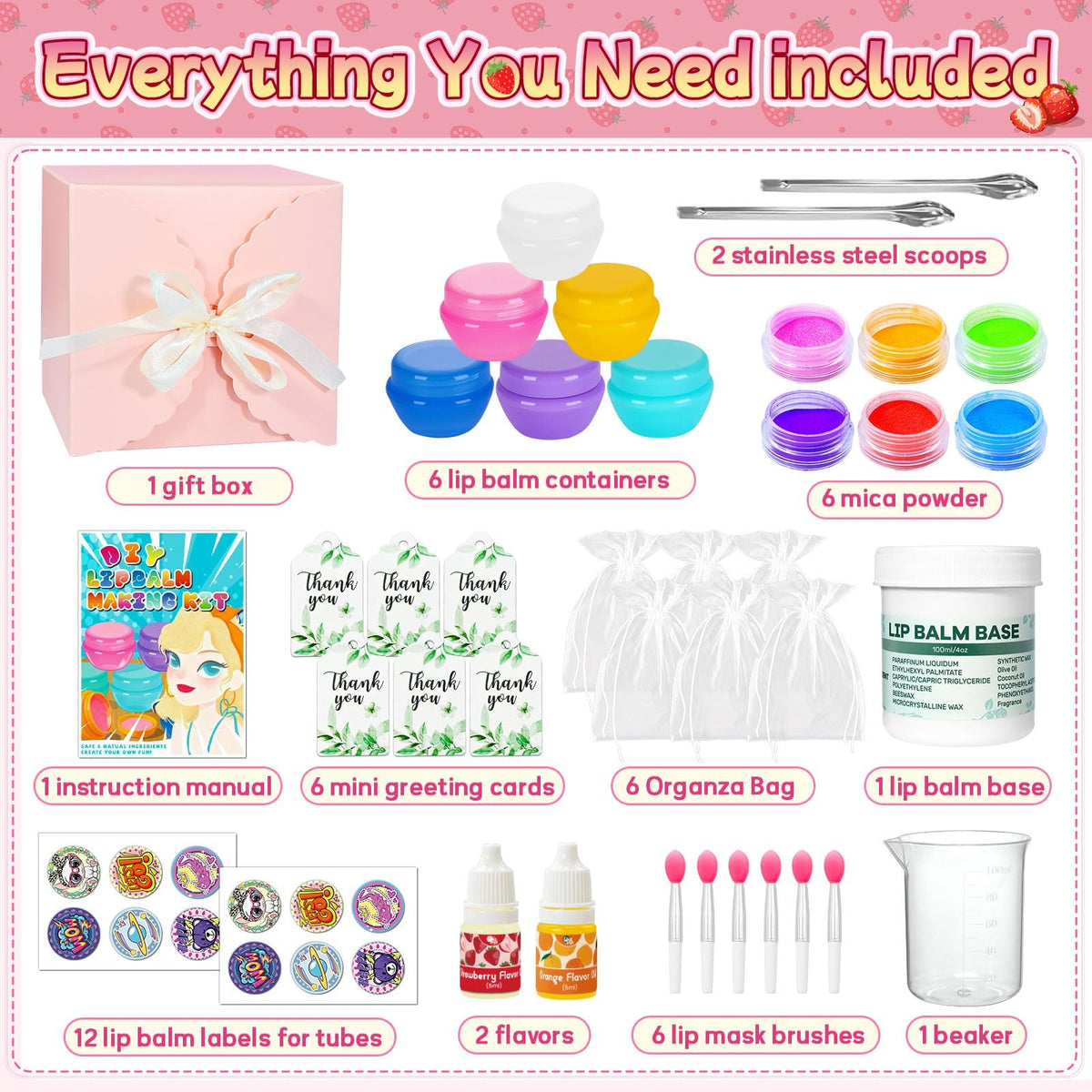 DIY Lip Balm Making Kit for Girls and Women - 39 Pieces, Natural Ingredients