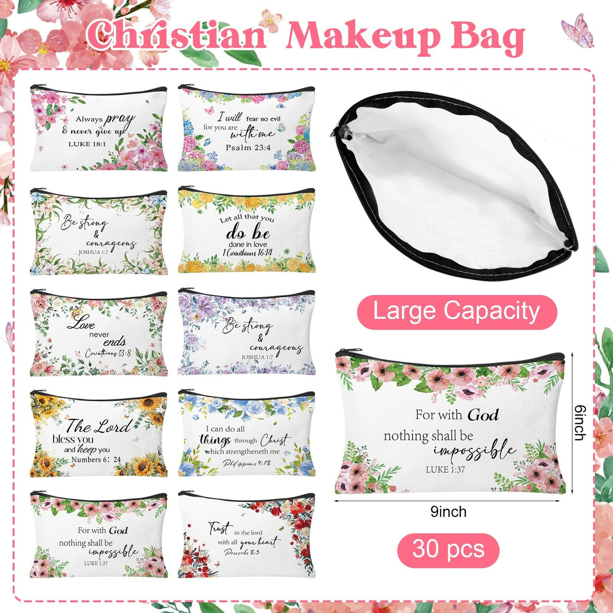 Christian Makeup Bag - Religious Cosmetic Organizer for Women, Travel Size