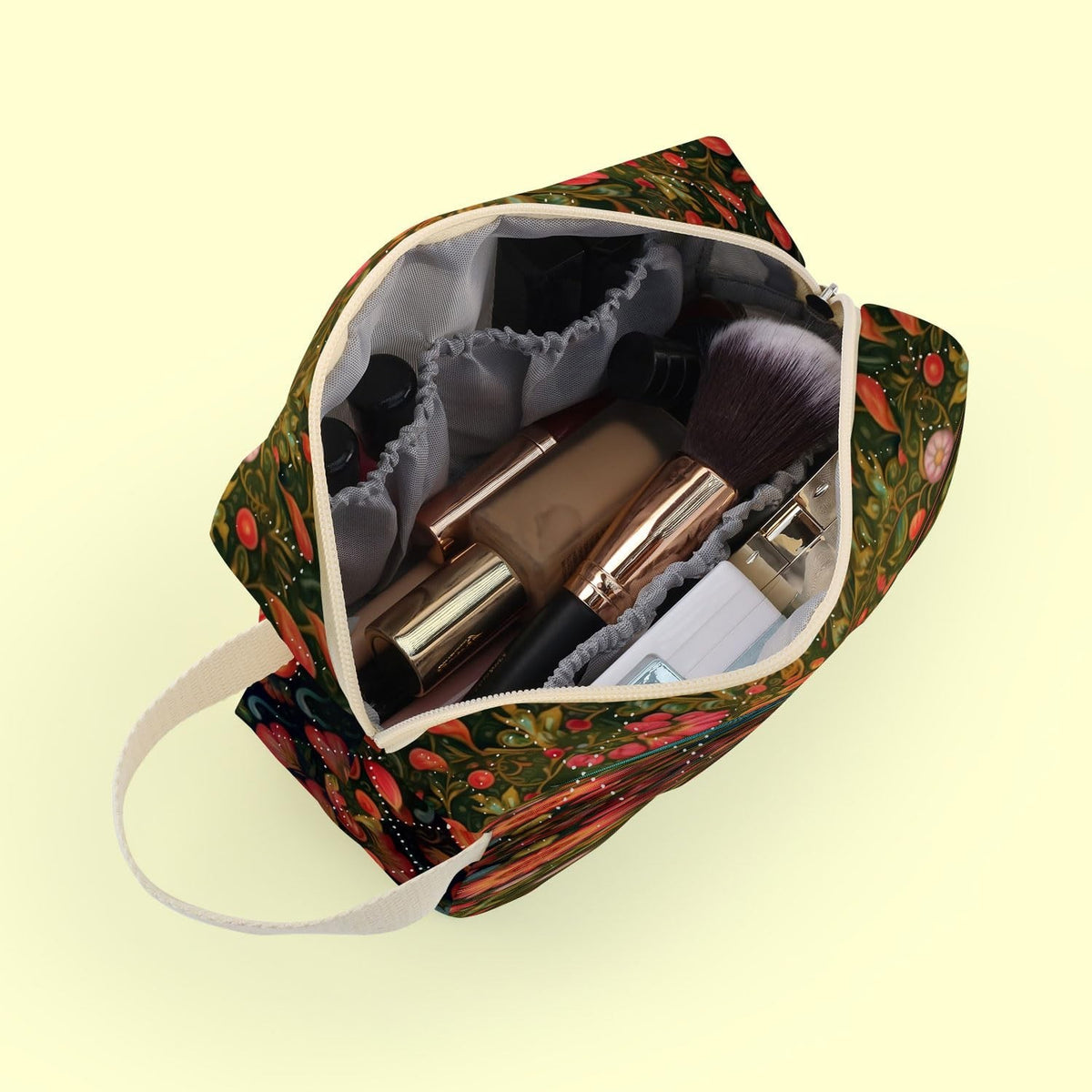 Velvety Quilted Makeup Pouch with Hummingbird Print for Travel and Organization