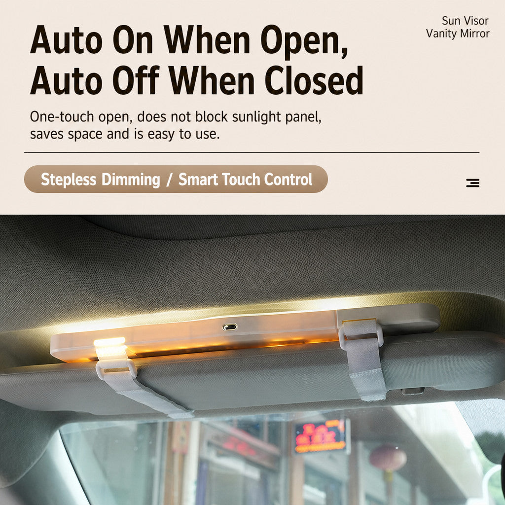 Car Sun Visor Vanity Mirror with Lights - 3 Light Modes & Rechargeable LEDs