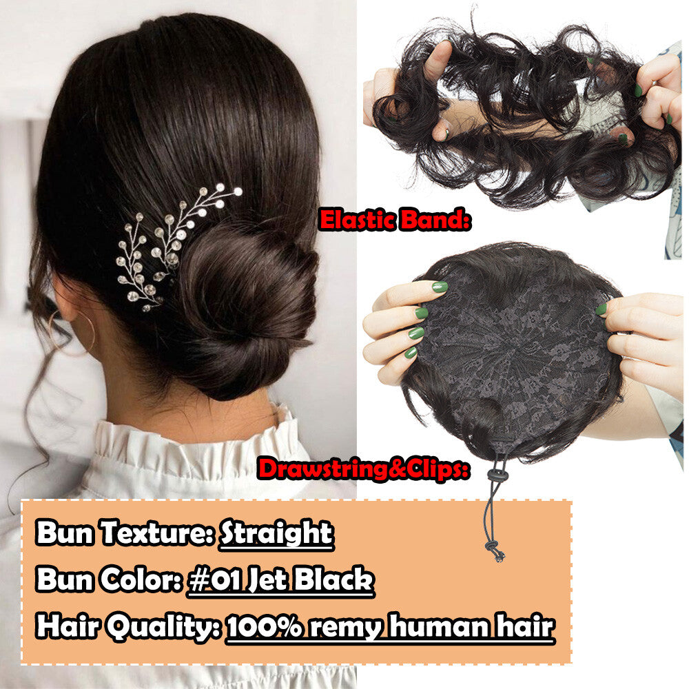 Real Human Hair Messy Bun Hairpiece Wrap On Updo with Drawstring & Clips