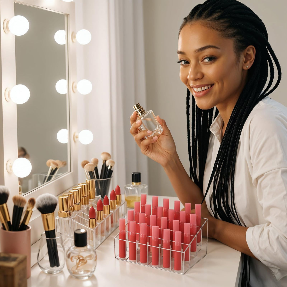 Acrylic Lipstick Organizer 4-Piece Set with 24 Compartments - Transparent Makeup Storage