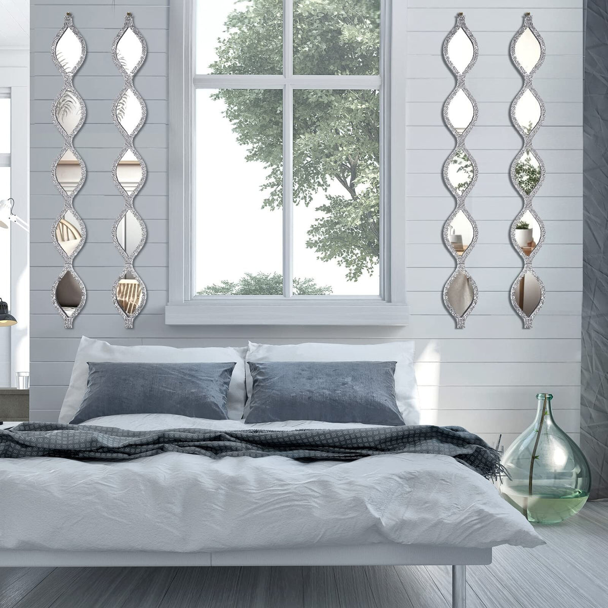 Teardrop Mirror Wall Decor Set - Rustic Diamond Crystal Farmhouse 4-Piece