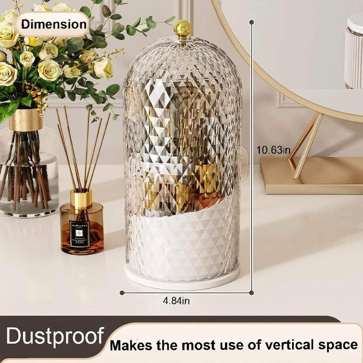 360 Rotating Makeup Brush Holder with Lid, Waterproof Dustproof Organizer