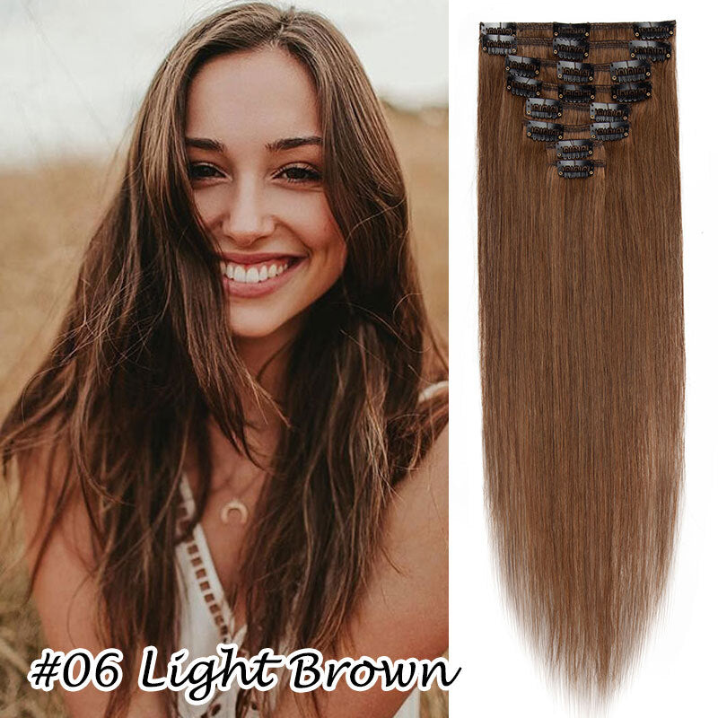 Clip-In Human Hair Extensions Full Head - Virgin Remy, Multiple Colors & Lengths