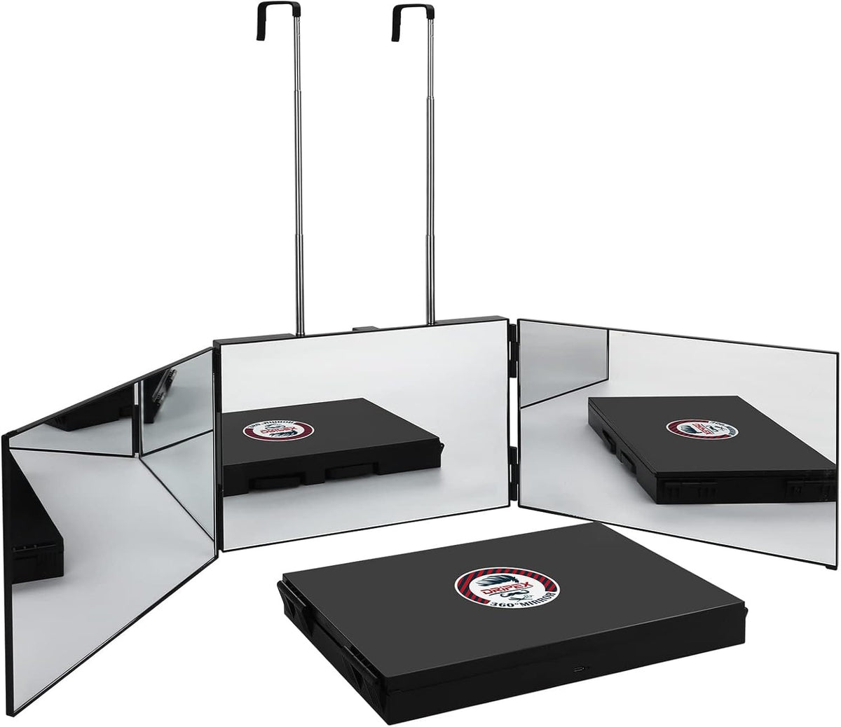 3-Way Full Body Mirror with 360° View, Adjustable Height for Haircut & Makeup