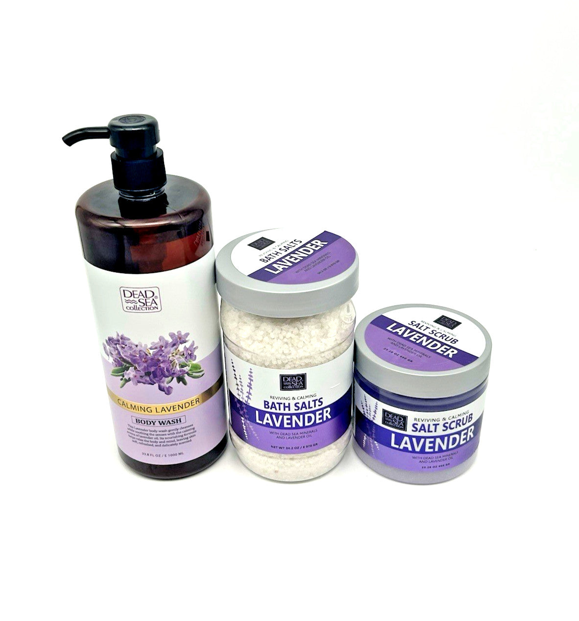 Dead Sea Collection Lavender Body Wash (33.8oz), Salts(34.2oz) &