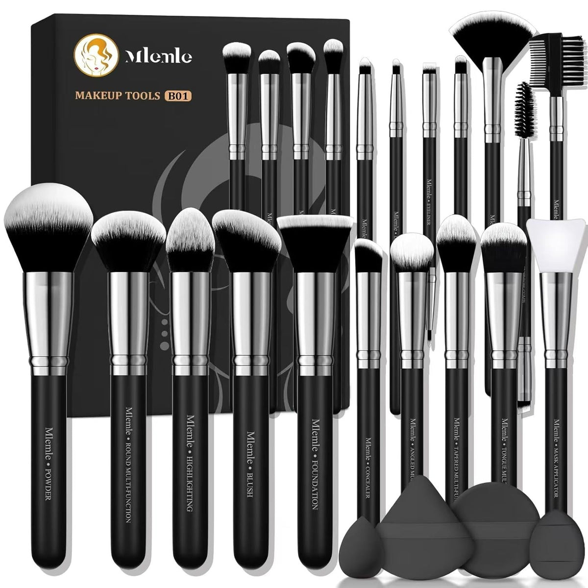 Professional Makeup Brush Set 25 Pcs with Foundation & Sponges