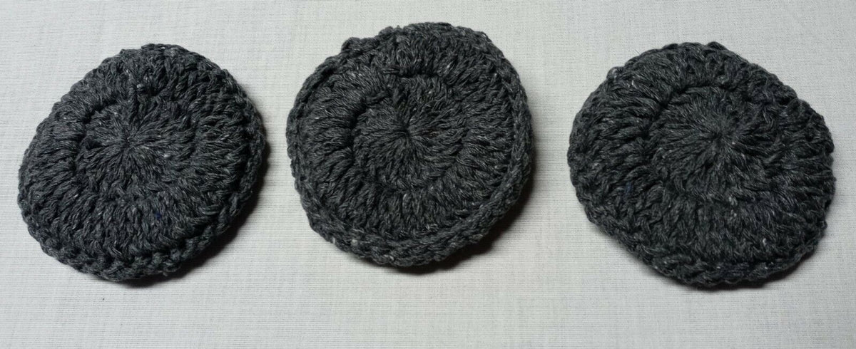 Set of 3 Handmade Crocheted Face Cleansing Pads - Dark Gray