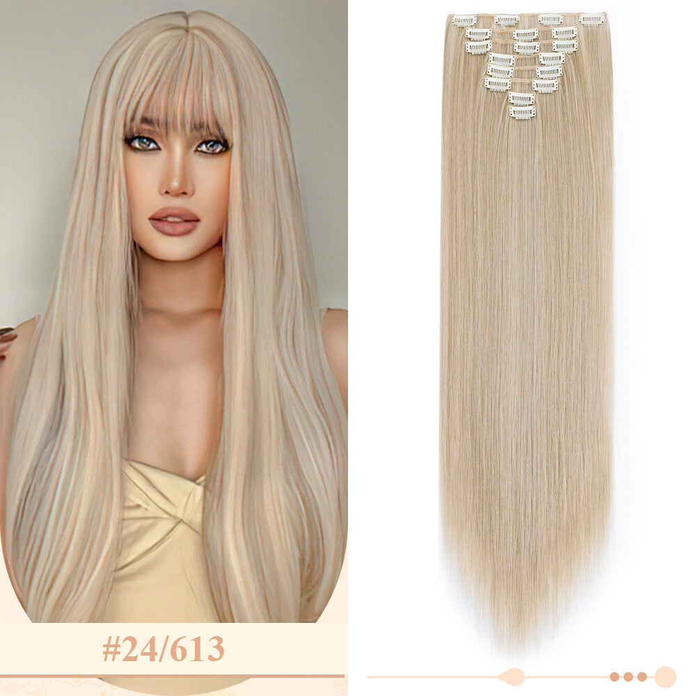 Clip-In Hair Extensions Full Head Ombre Highlight Synthetic Thick Hair 8-24 Inches