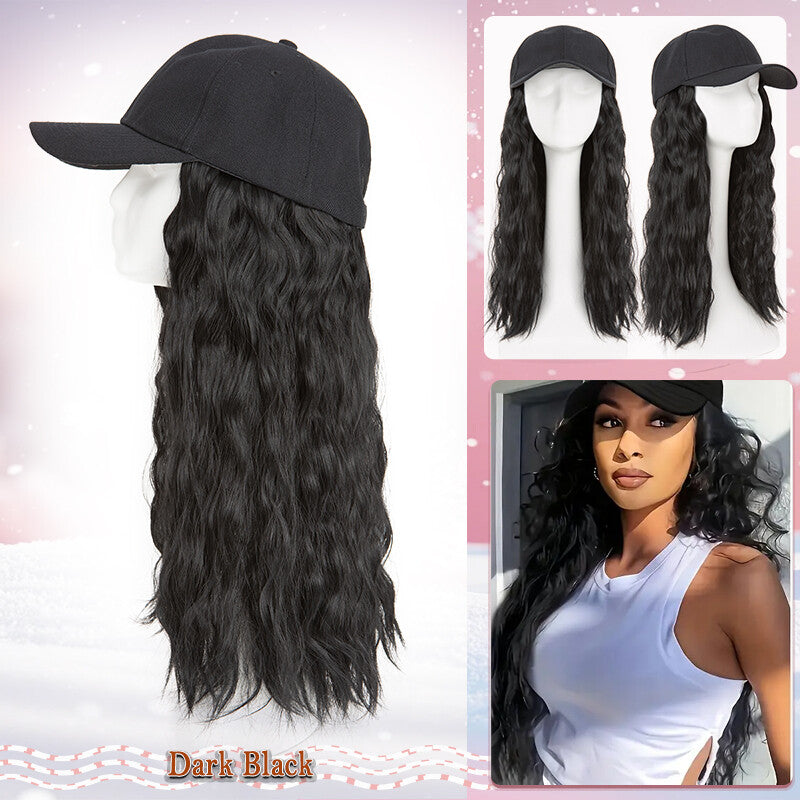 Unisex Wavy Long Hair Beret Cap with Synthetic Hair - Casual Hat Wig