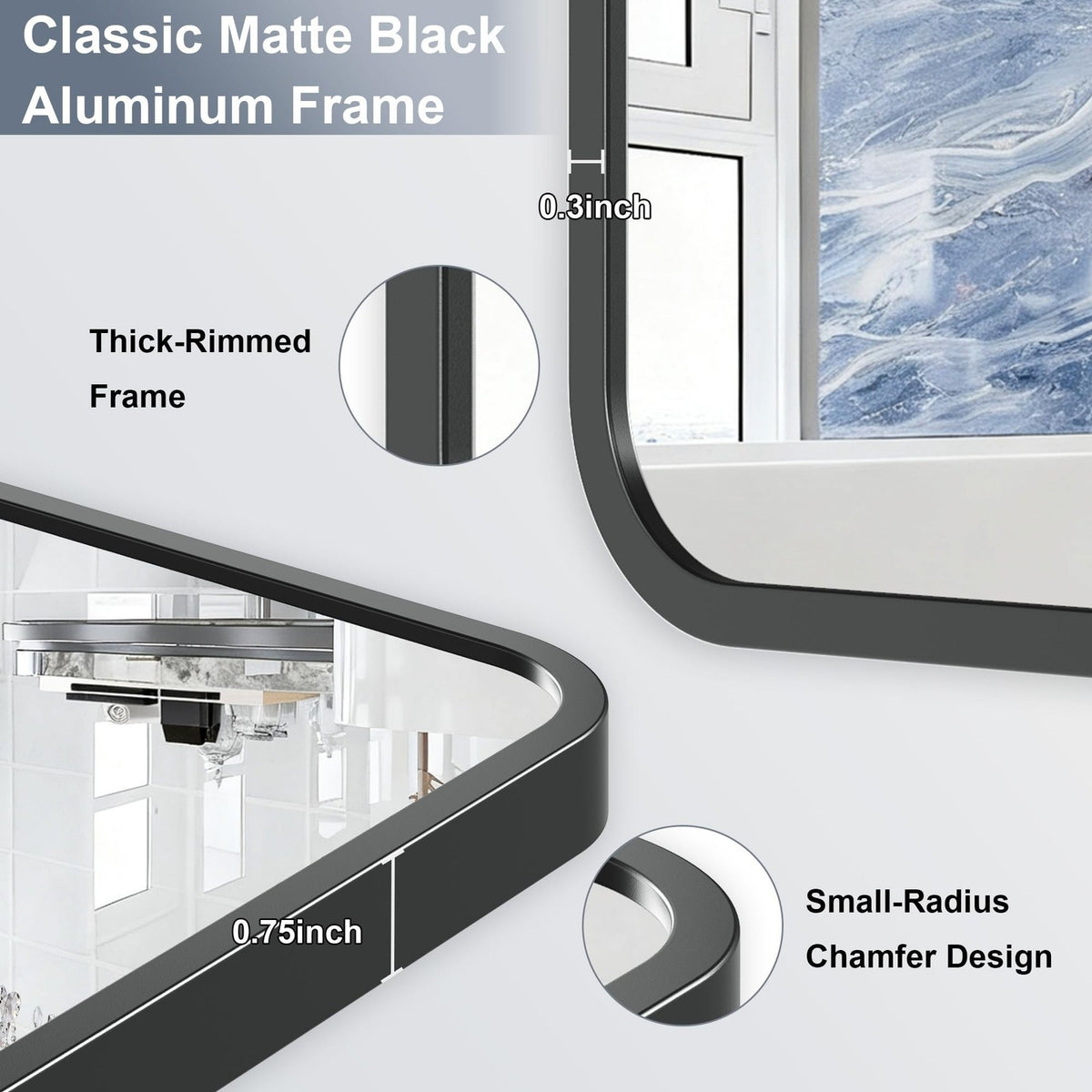 24x36 Bathroom Vanity Mirror Over Sink - Black Rectangular Aluminum Frame