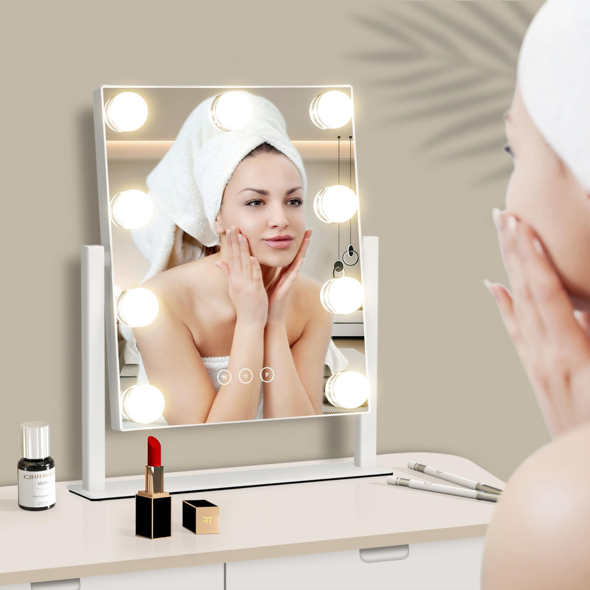 Lighted Makeup Vanity Mirror with Adjustable Brightness & 10X Magnifier - White, 12x14.4 Inches