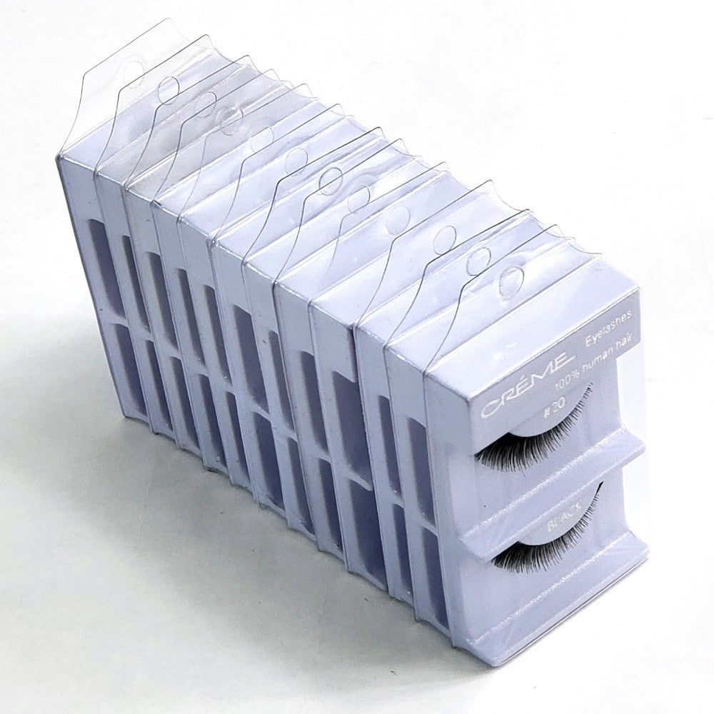 False Eyelashes Pack of 12 or 24 - Natural Human Hair, Handmade, Invisible Band