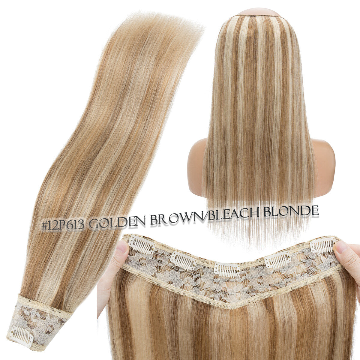 V-Shape Clip-In Human Hair Extensions Half Head - Remy Straight Hair