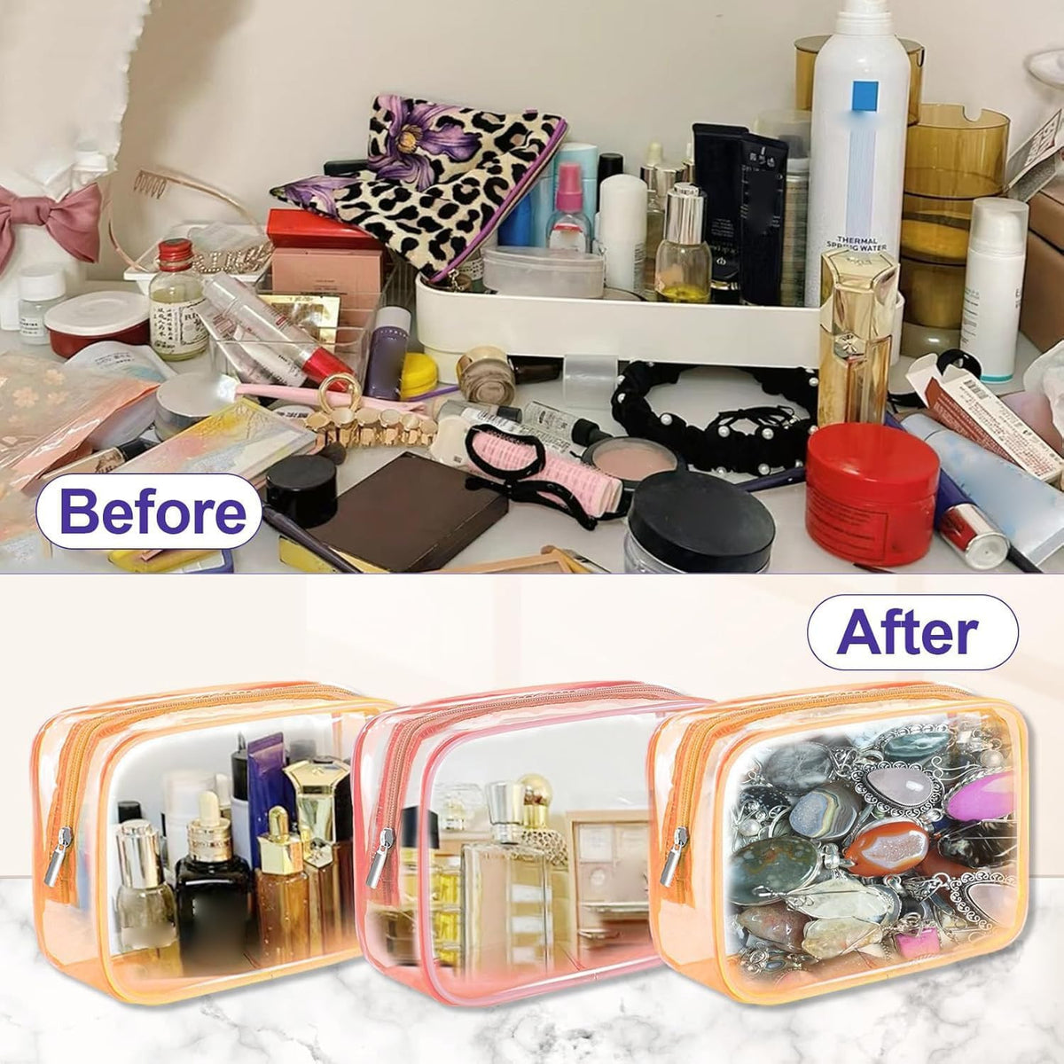 Clear Makeup Bags Set of 4 - TSA Approved Waterproof Toiletry Organizer