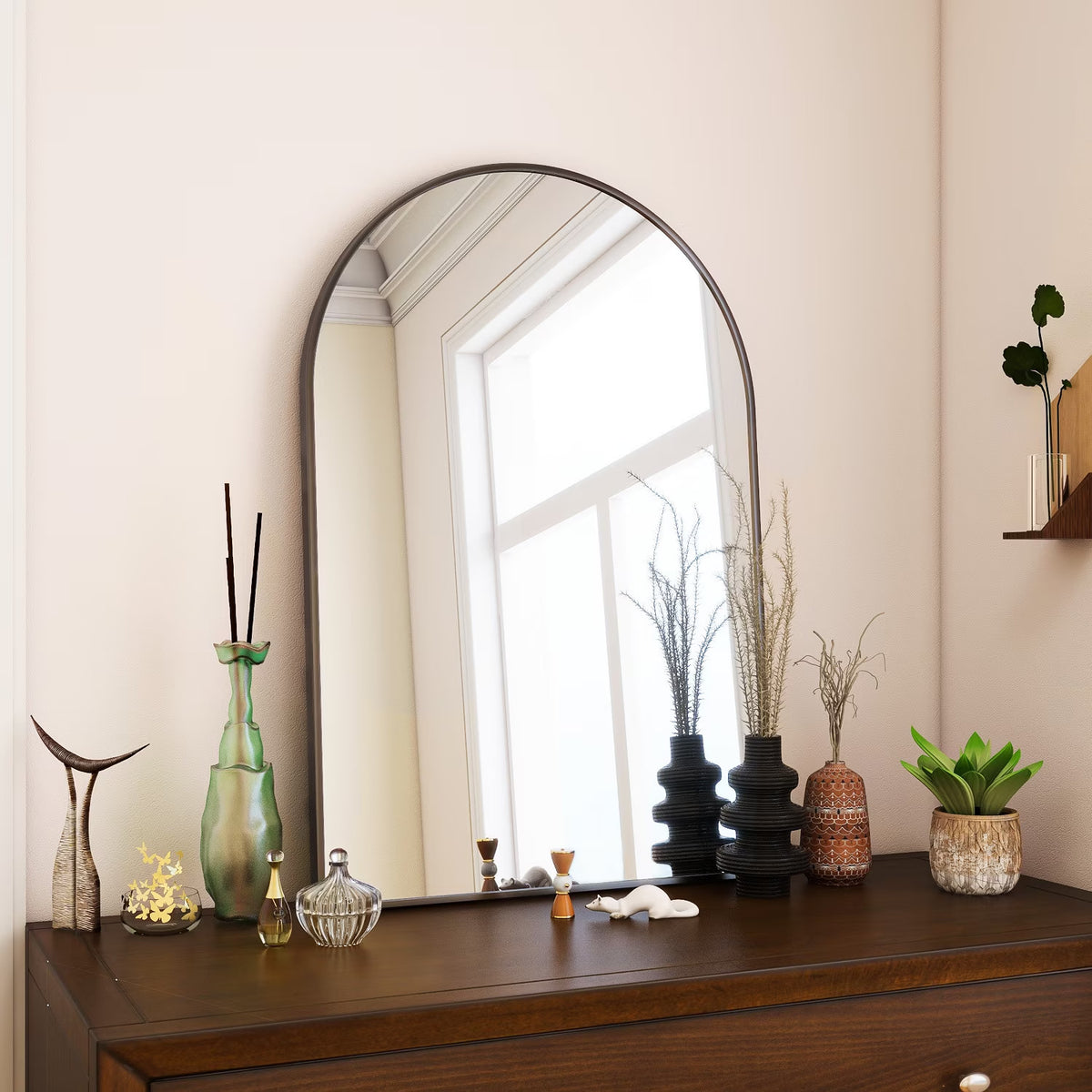 Arched 24x16 Bathroom Mirror with Black Aluminum Frame - Wall Mounted Vanity Mirror