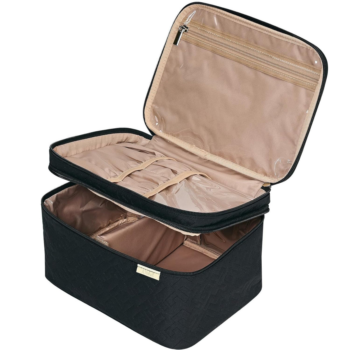 Double Layer Makeup Bag Organizer Travel Cosmetic Case with Adjustable Dividers