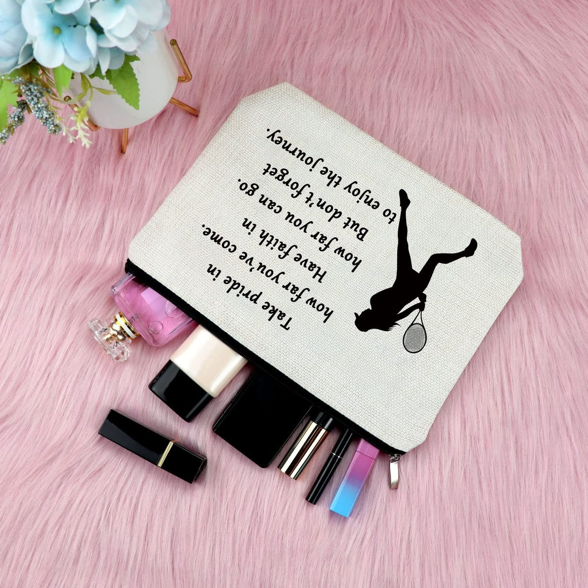 Tennis Inspirational Makeup Bag for Women - Travel Cosmetic Pouch Gift