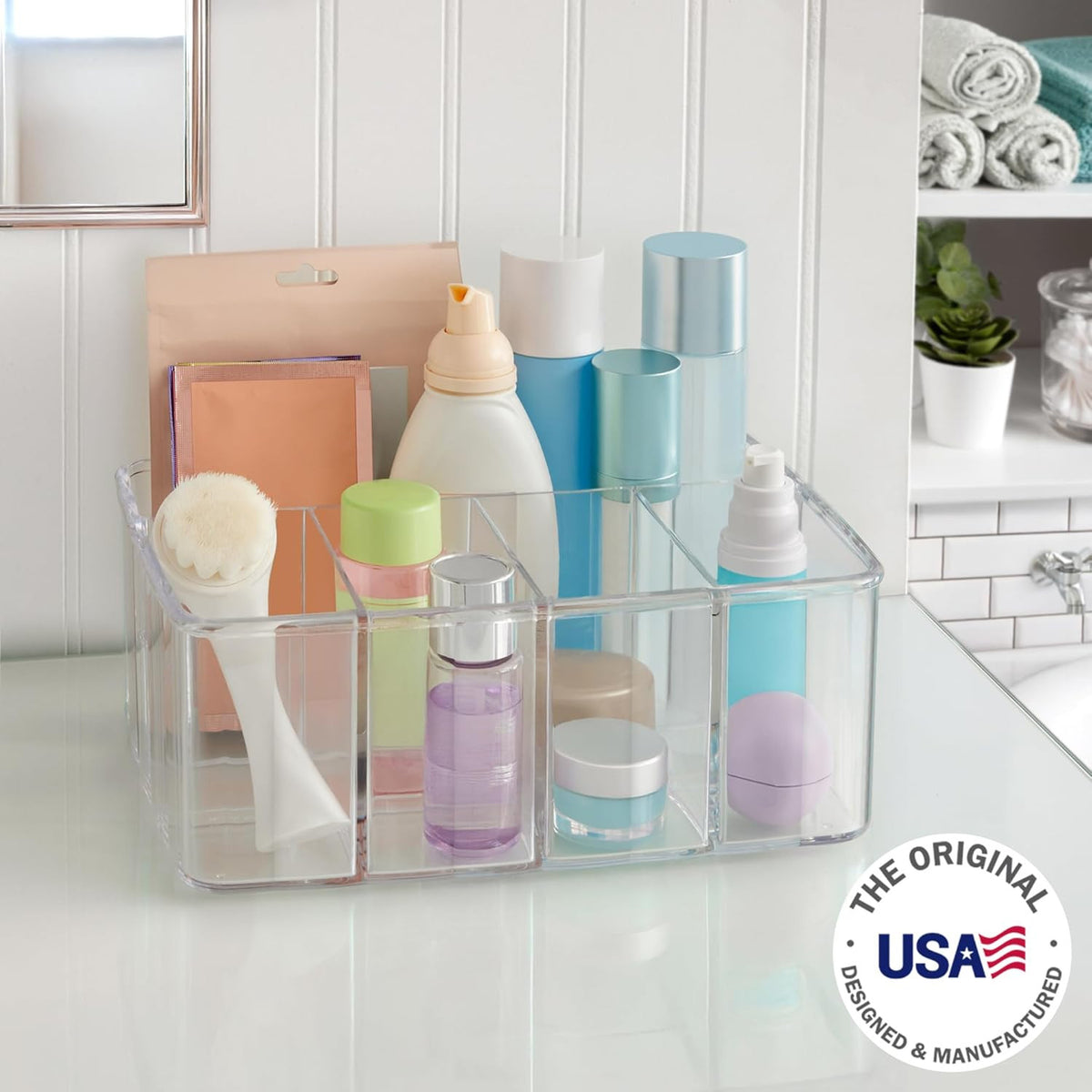 5-Compartment Clear Plastic Makeup Organizer for Vanity and Bathroom