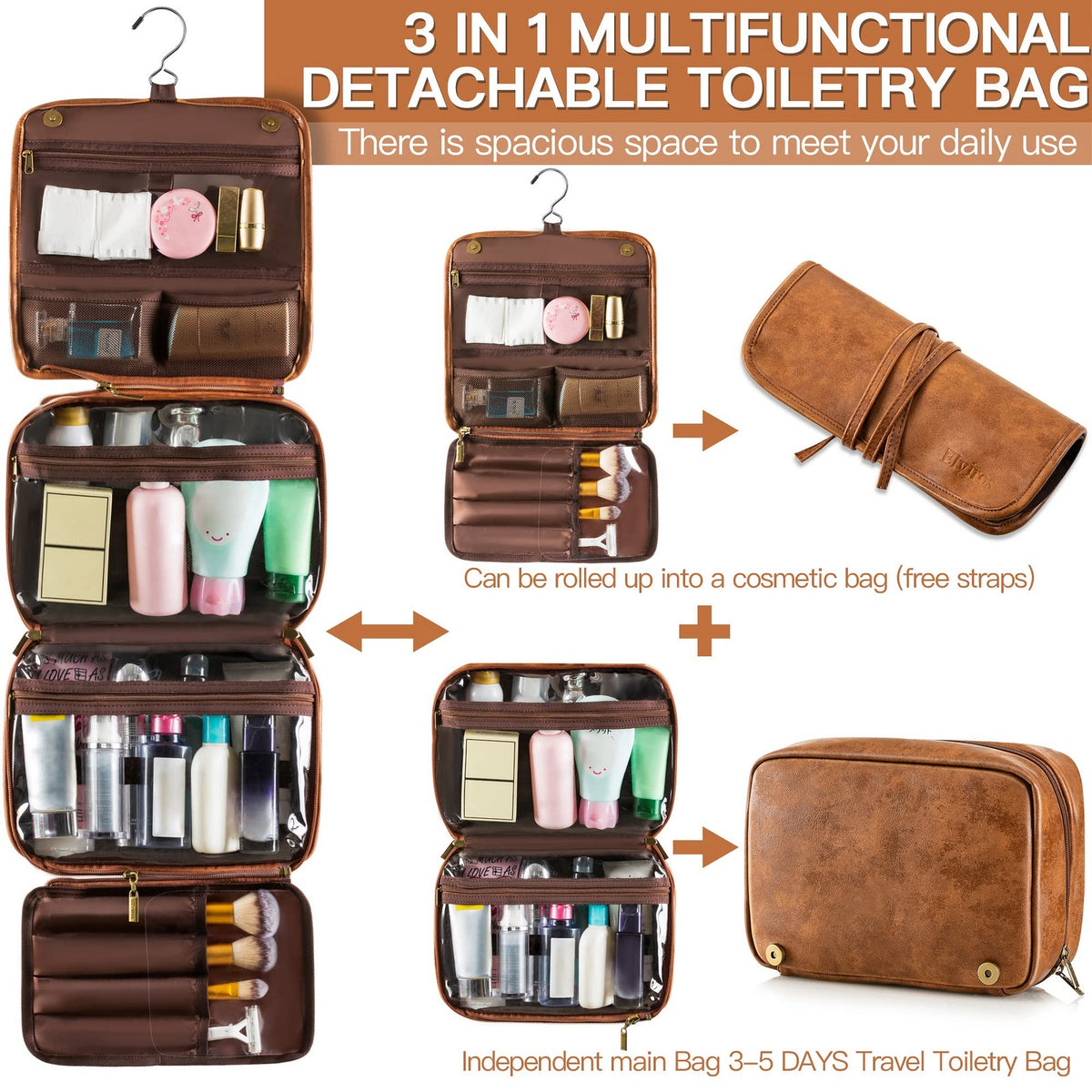 Large Waterproof Men’s Toiletry Bag with Hanging Hook and Multiple Compartments