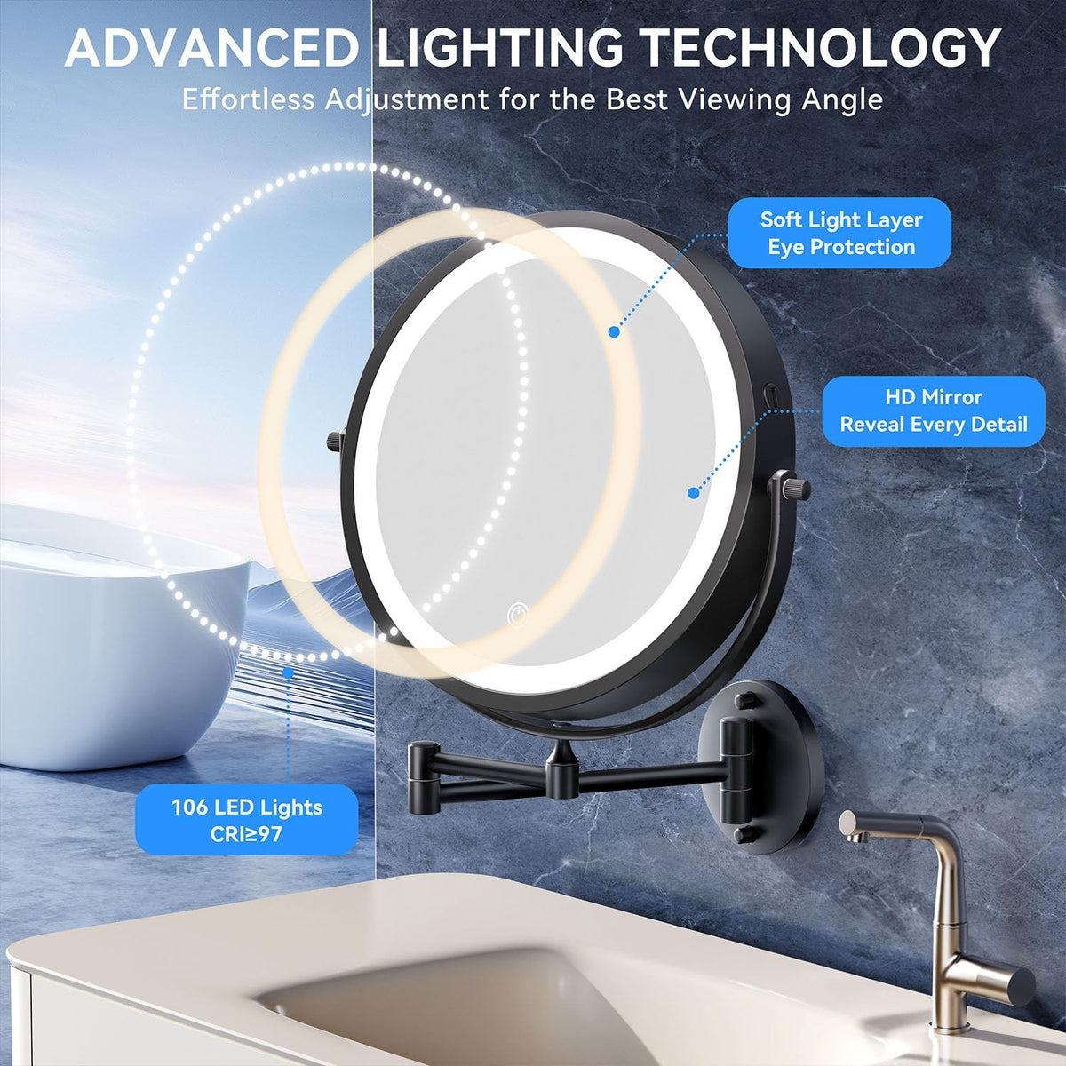 Wall Mounted Lighted Magnifying Makeup Mirror with 30X Zoom, 9 Inch, 360° Rotatable with Bright LED Lighting