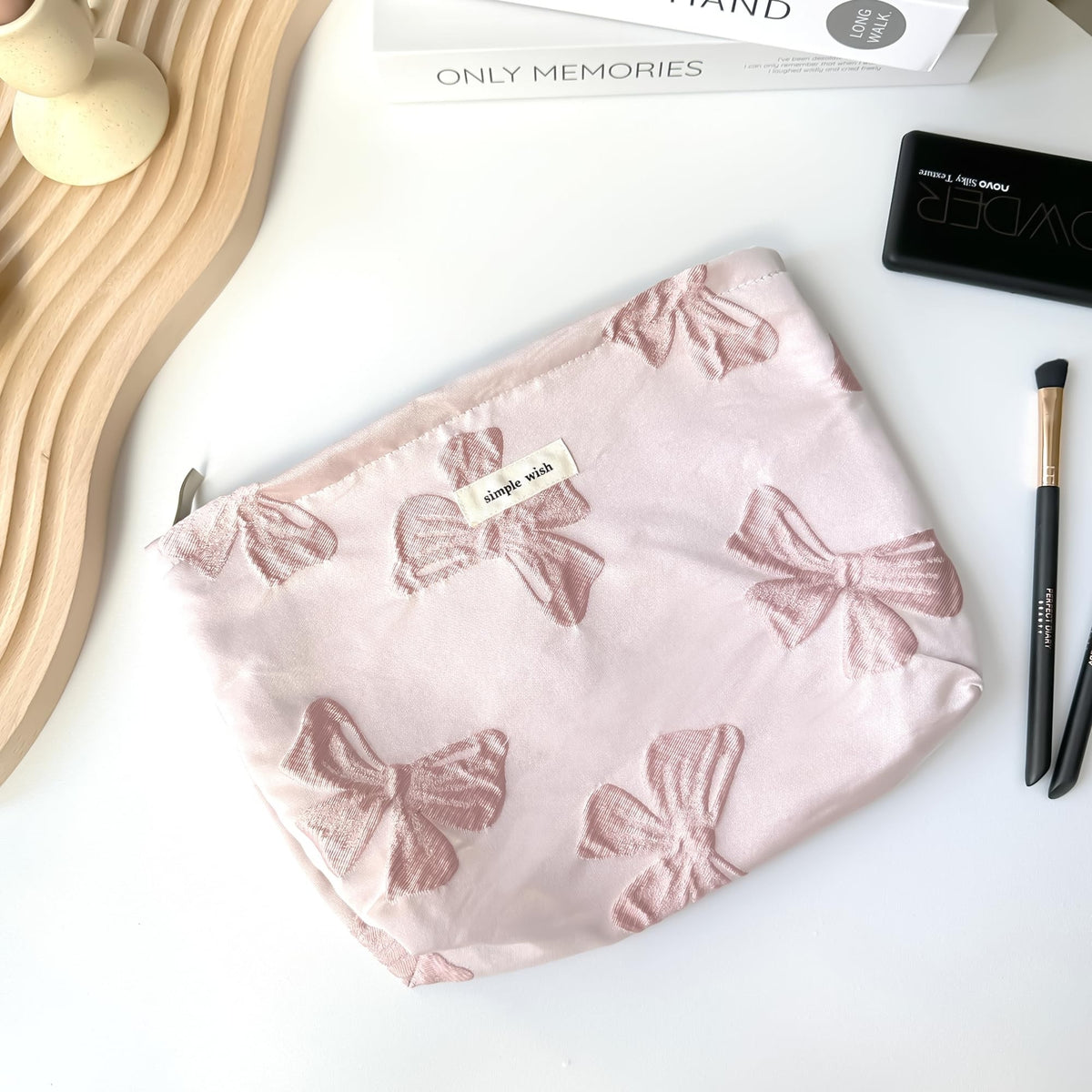 Large Canvas Makeup & Toiletry Bag with Pink Bow - Travel Organizer for Women & Girls