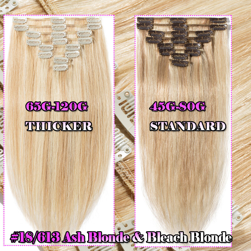 8pcs Clip-In Remy Human Hair Extensions Full Head - Brown Blonde Ombre