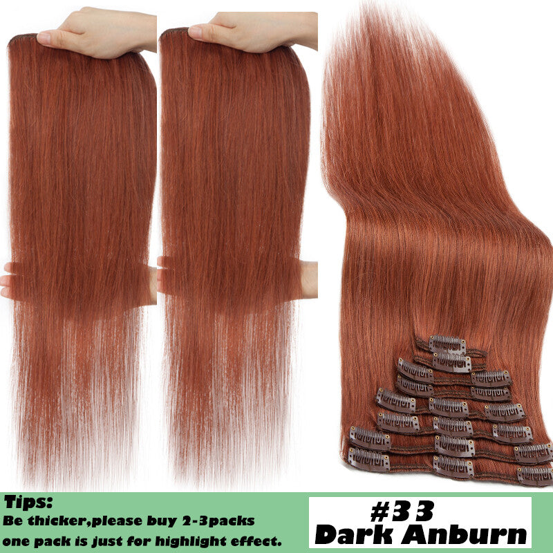 Full Head 8-Piece Clip-In Human Hair Extensions - Multiple Colors & Lengths