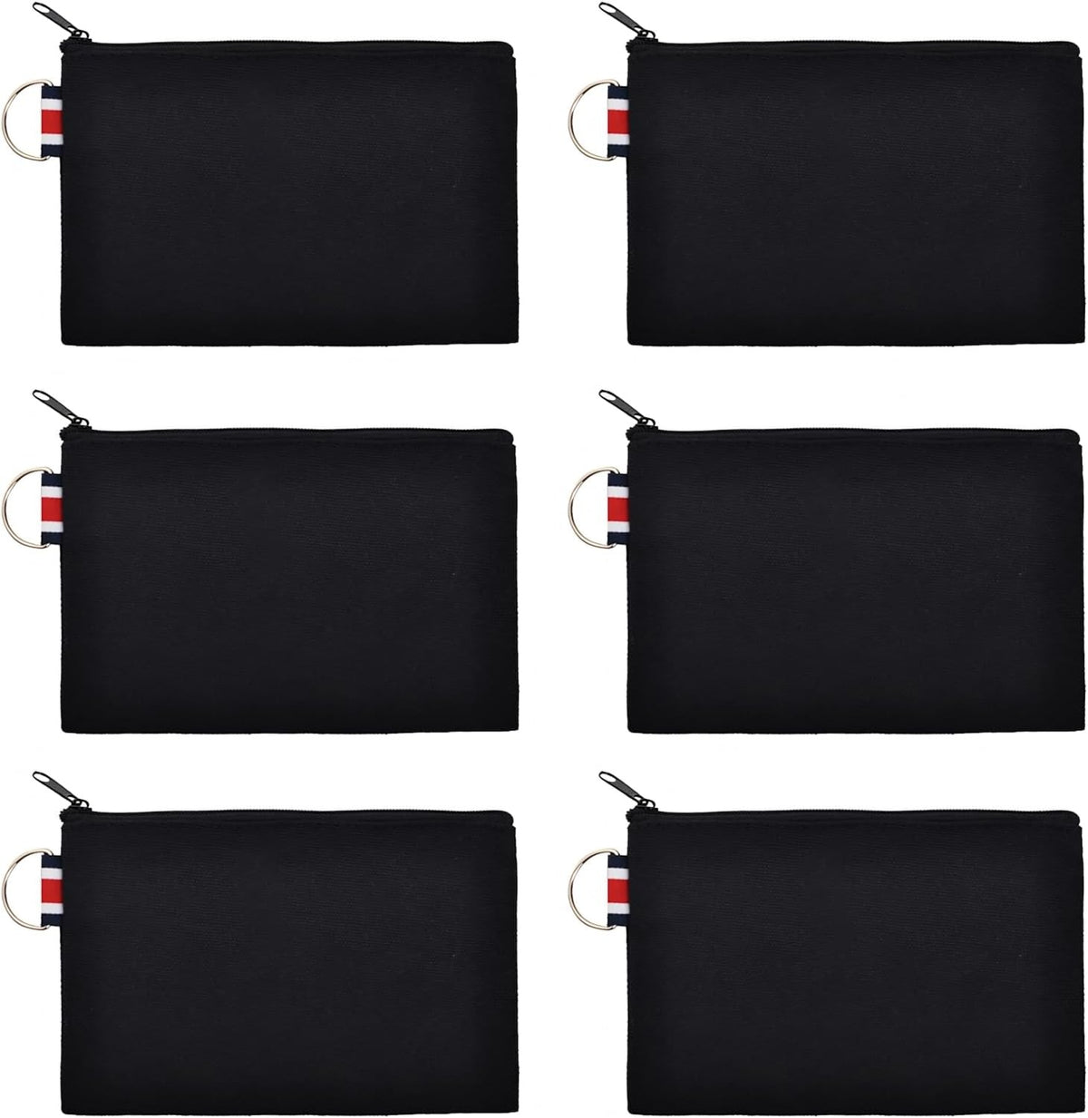 6 Pack Canvas Pouches with Metal Rings - DIY Craft Storage Bags 6x4 Inch
