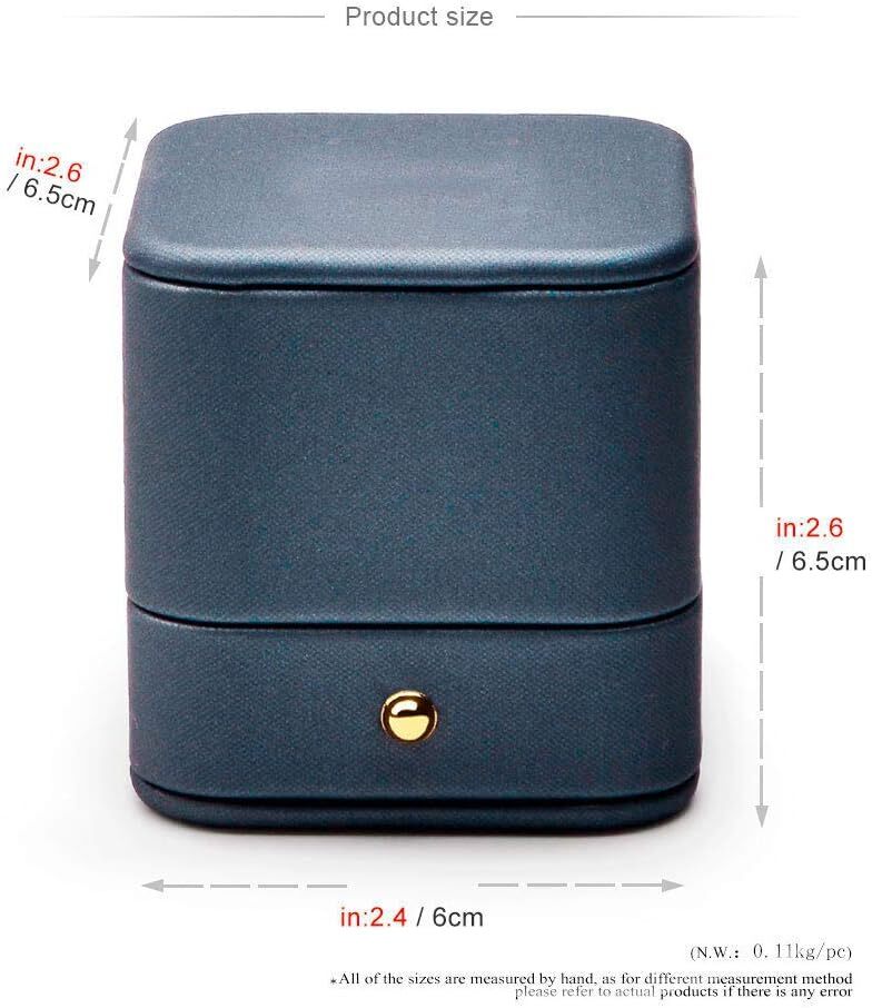 Steel-Blue Leather Ring Box — Elegant Jewelry Storage for Engagement & Gifts